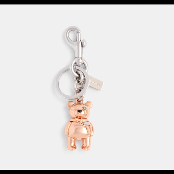 NWT Coach 3D RoseGold Teddy Bear Key Ring Charm - Picture 2 of 14